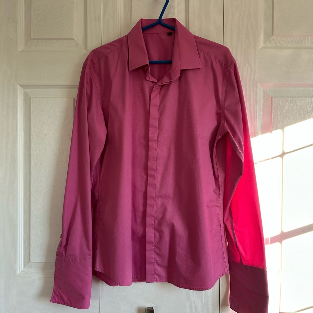 Men's Dark Pink Dress Shirt.  Neck 16”.  Sleeves require cuff links